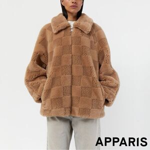 APPARIS **NWT** Lucy Textured Checkerboard Oversized Teddy Jacket Butterscotch